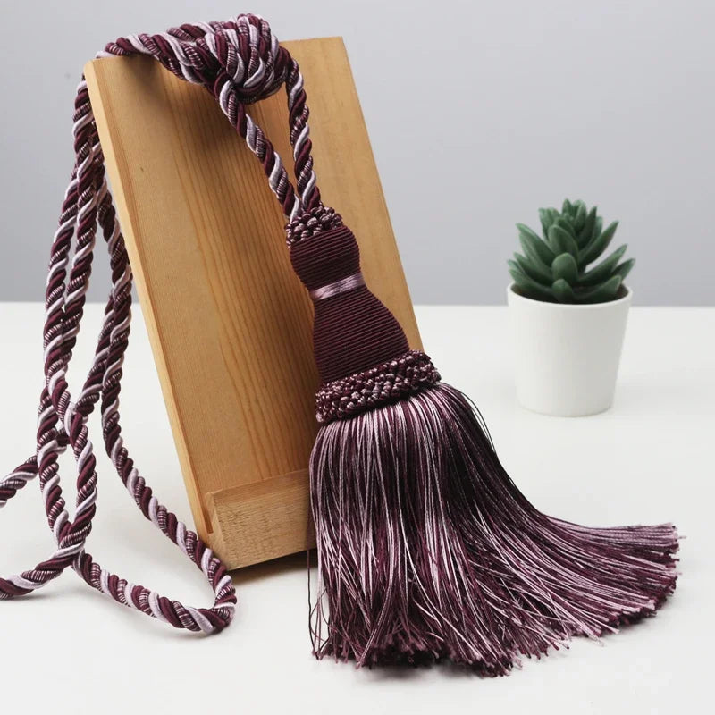 Polyester Tassel Curtain Tiebacks – Handmade Rope Curtain Holdbacks with Decorative Hanging Balls for Living Room & Home Déco