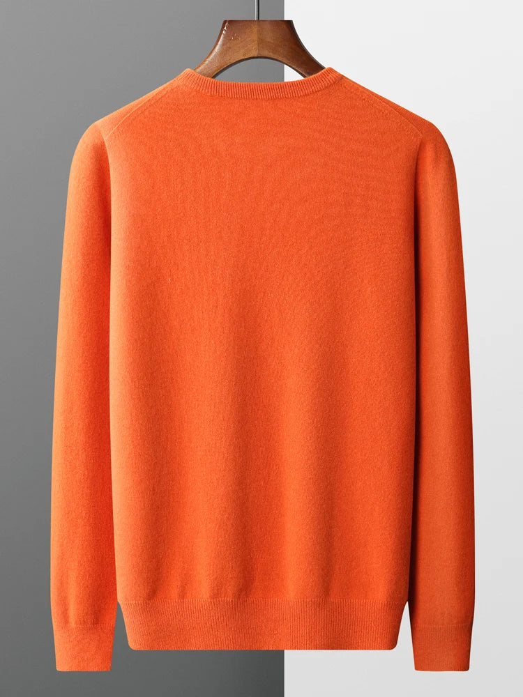 Men’s 100% Merino Wool Jumper – Crew/O-Neck Pullover Soft Warm Breathable, Solid Colour