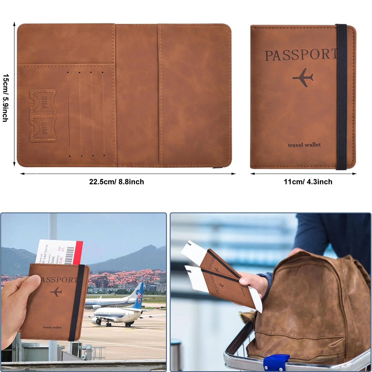 RFID Blocking Passport Holder – PU Leather Travel Wallet with Card Slots & Boarding Pass Pocket