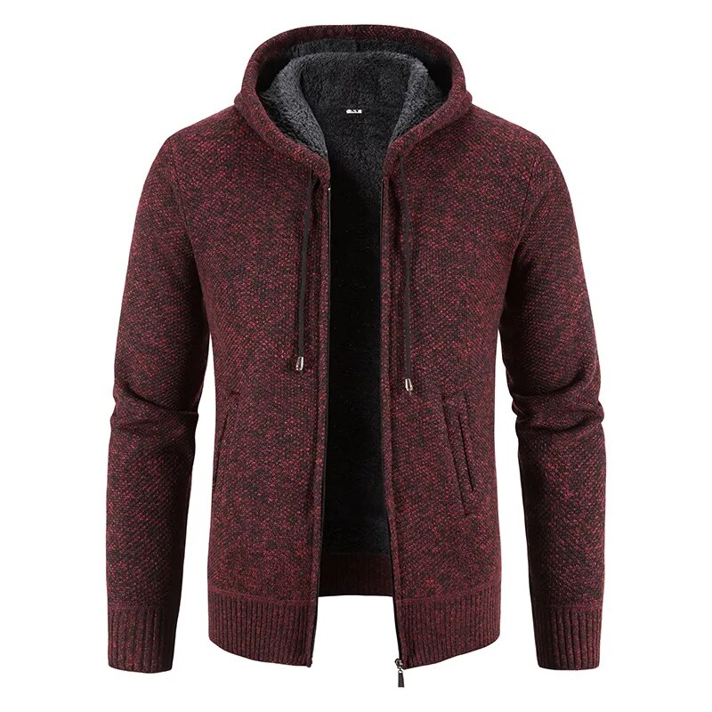 Cardigan Men's Sweater Zipper Hooded Fashion Warm Slim Fit Knitted Sweater