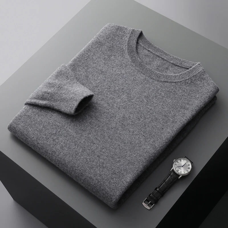 Men’s 100% Merino Wool Jumper – Crew/O-Neck Pullover Soft Warm Breathable, Solid Colour