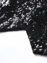 Men’s Black Sequin Waistcoat – Formal Party Vest with Satin Lapel for Wedding, Prom, Stage, Show