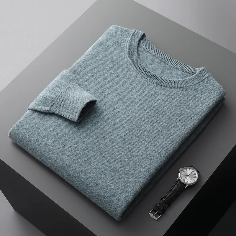 Men’s 100% Merino Wool Jumper – Crew/O-Neck Pullover Soft Warm Breathable, Solid Colour