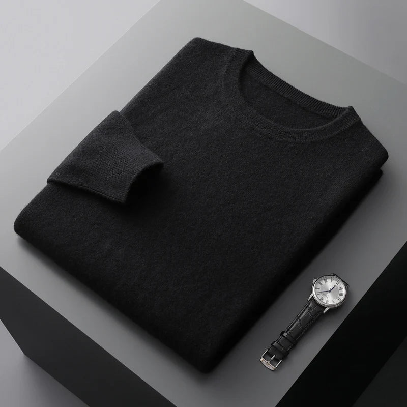 Men’s 100% Merino Wool Jumper – Crew/O-Neck Pullover Soft Warm Breathable, Solid Colour