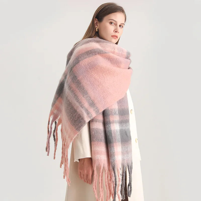 Cashmere-Like Scarf – Thick Warm Tassel Shawl for Men & Women, Student Neck Wrap, Blanket Style Bufanda