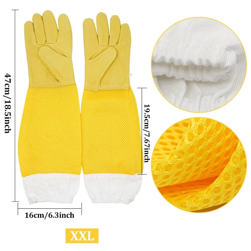 Ventilated Beekeeper Gloves with Protective Sleeves – Professional Anti‑Bee Apiculture Gloves