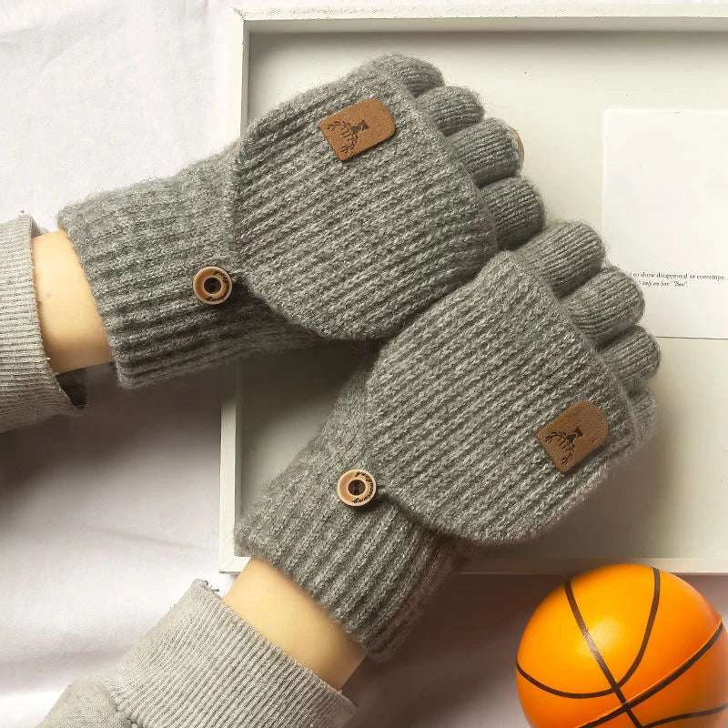 Knitted Fingerless Gloves Winter Thicken Warm Touch Screen Gloves for Men Women