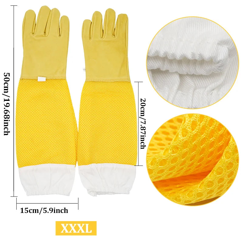 Ventilated Beekeeper Gloves with Protective Sleeves – Professional Anti‑Bee Apiculture Gloves