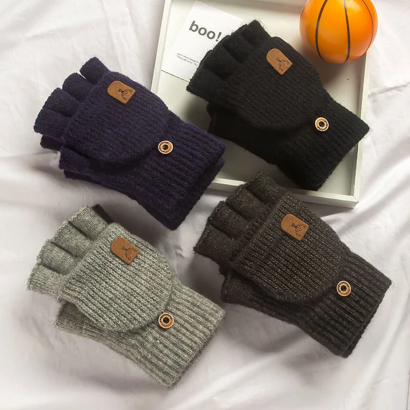 Knitted Fingerless Gloves Winter Thicken Warm Touch Screen Gloves for Men Women