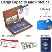RFID Blocking Passport Holder – PU Leather Travel Wallet with Card Slots & Boarding Pass Pocket
