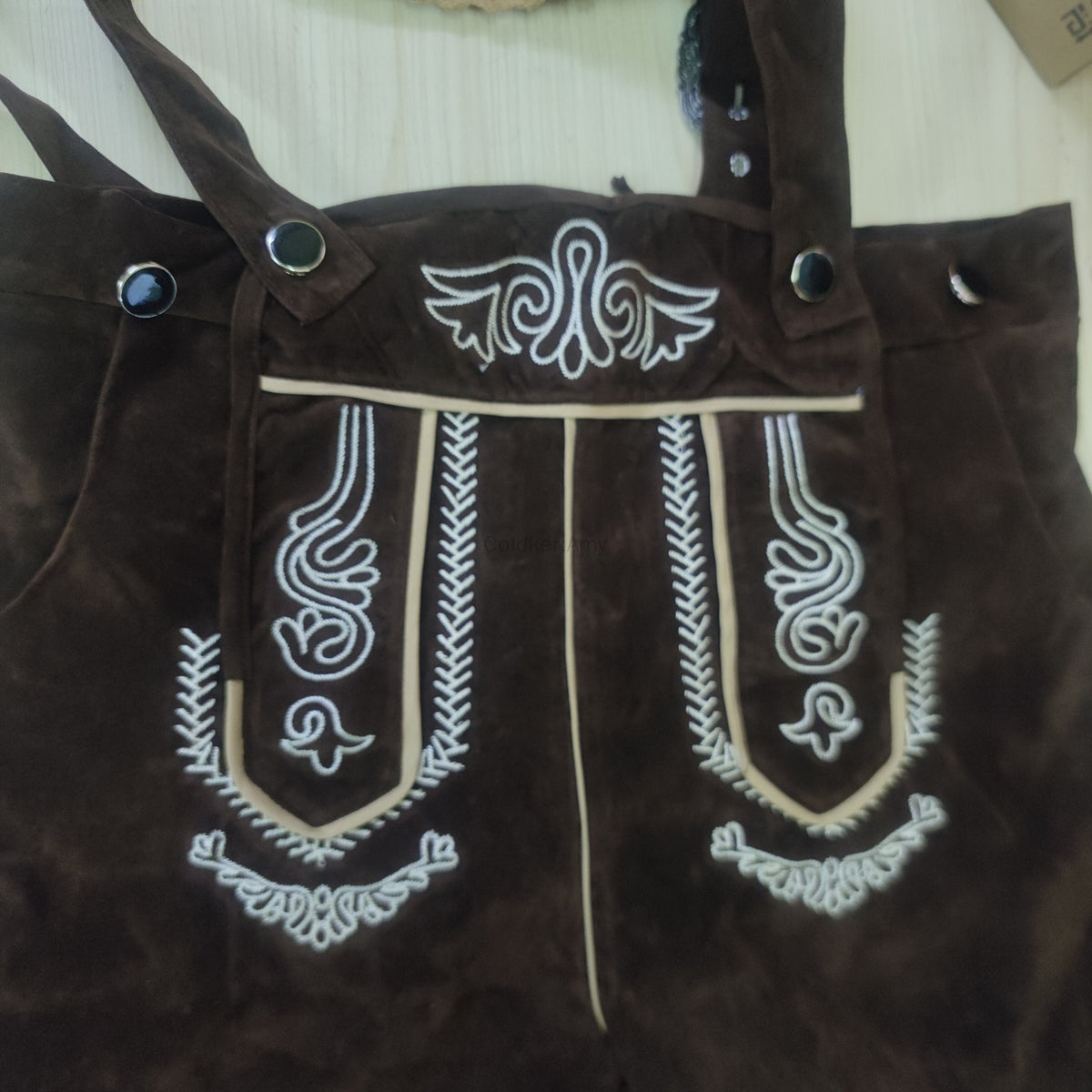 Men’s Bavarian Lederhosen with Matching Suspenders Shorts – Oktoberfest German Costume – Polyester