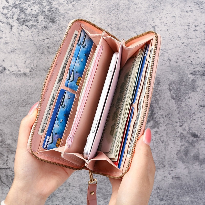Womens Long Purses Handbags Coin Purse Cards Holder PU Leather Billfold Wallet