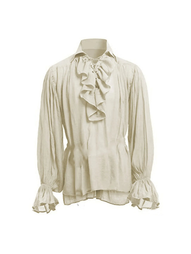 Men’s Ruffled Pirate Shirt – Gothic Renaissance Lace-Up Poet Blouse for Cosplay & Festivals