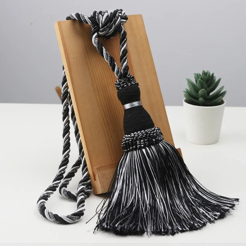 Polyester Tassel Curtain Tiebacks – Handmade Rope Curtain Holdbacks with Decorative Hanging Balls for Living Room & Home Déco