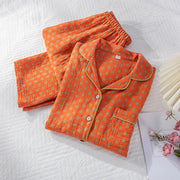 100% Cotton Crepe Winter Pajama Set for Women, Long Sleeve 2 Piece Plus Size Loungewear Sleepwear