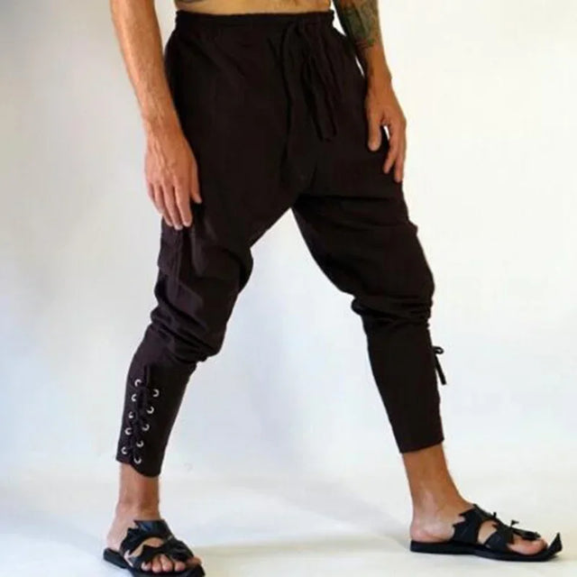 Men's Renaissance Pirate Pants – Medieval Viking Trousers with Lace-Up Cuffs