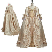 Elaborate beige gown with intricate details on a white background, featuring the Legend Cosplay logo.