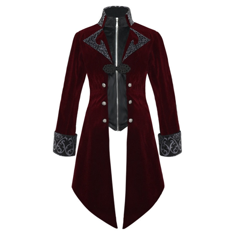 Men's Steampunk Medieval Dress costume Valet Stand Collar Tailcoat Gothic Jacket