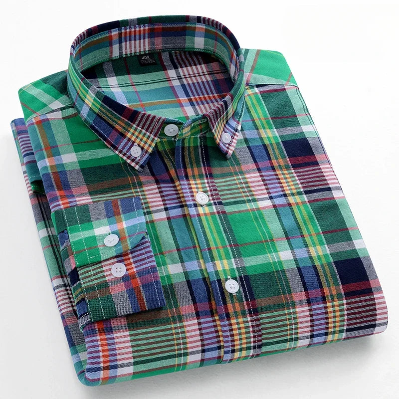 Men's slim fit shirt 100% cotton long-sleeve shirts plaid