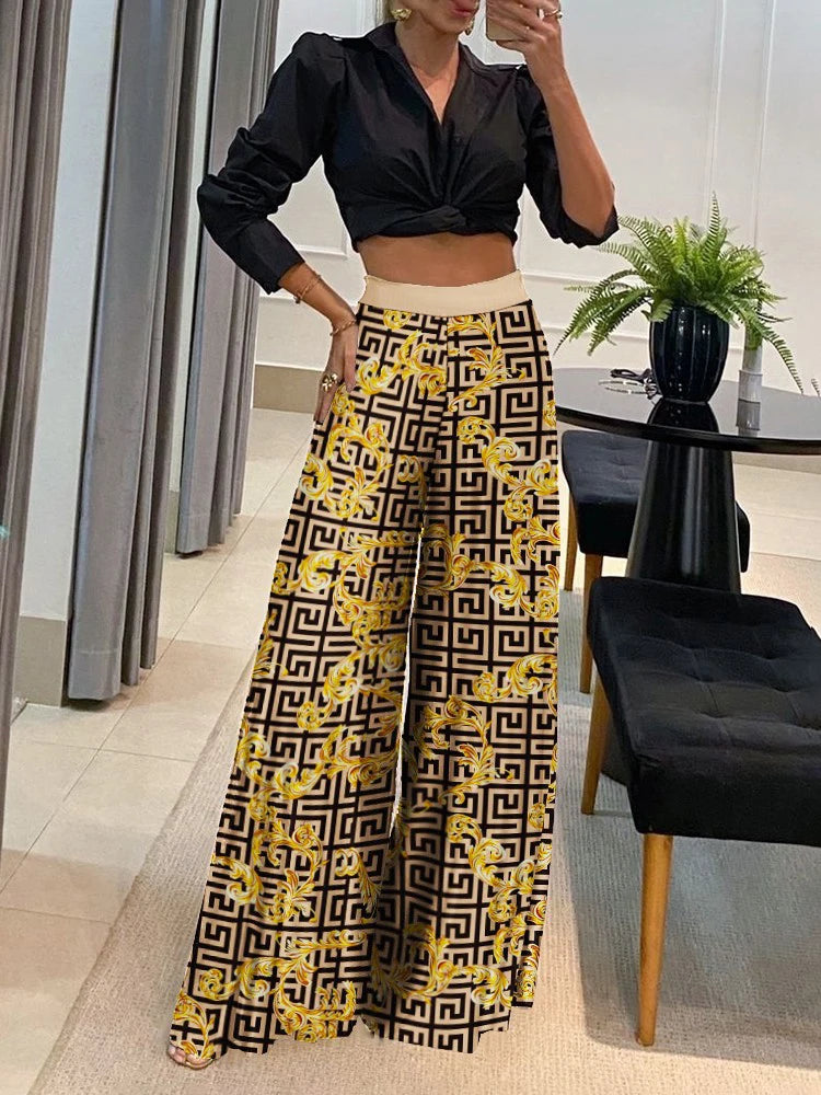 Women High Waist spring summer Long Pant  Wide Leg Trousers