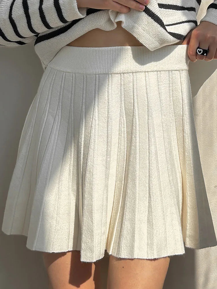 Knit Mini Pleated Skirts For Women A Line Short Skirt