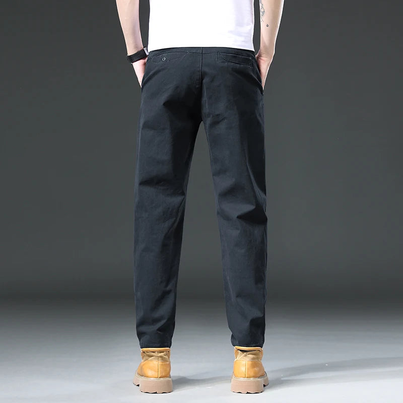 Cotton Cargo Trousers Men Outdoor Fit Straight Solid Color Sweatpants Man