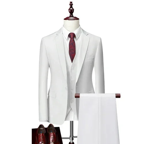 Men’s 3-Piece Slim Fit Suit Set – Blazer, Vest & Pants | Casual Business Solid Color Outfit