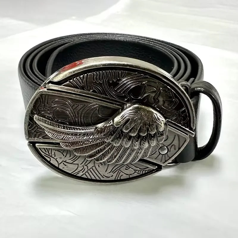 Vintage Belt Adjustable Metal Buckle Fashion Waistband Punk Western Cowboy Waist Strap Stylish Embossed Belt with Buckle