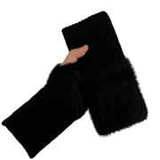 Soft Plush Winter Fingerless Gloves – White Knitted Wrist Warmers black