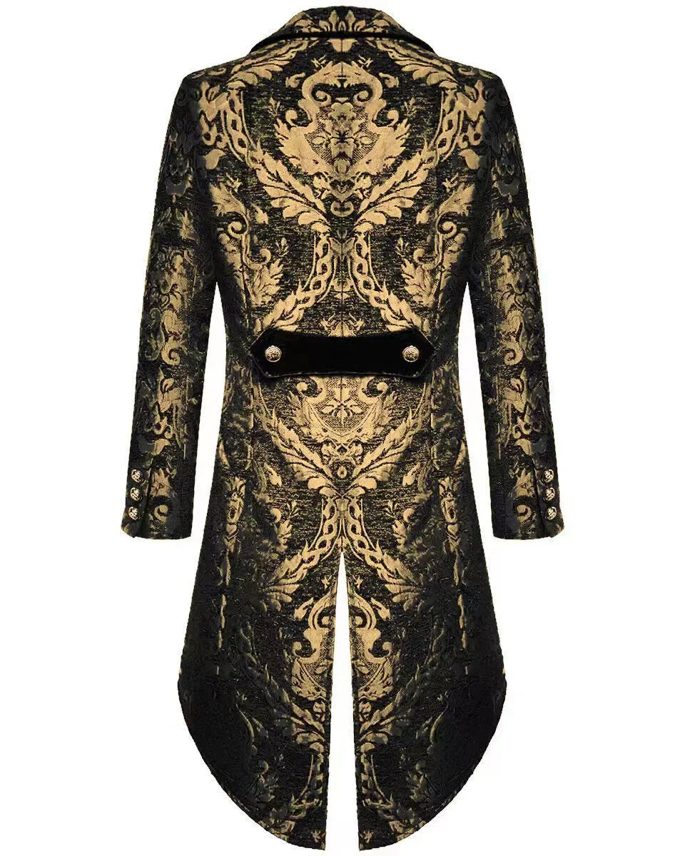 Men's Gothic Victorian Tailcoat – Gold Black Brocade Steampunk Jacket