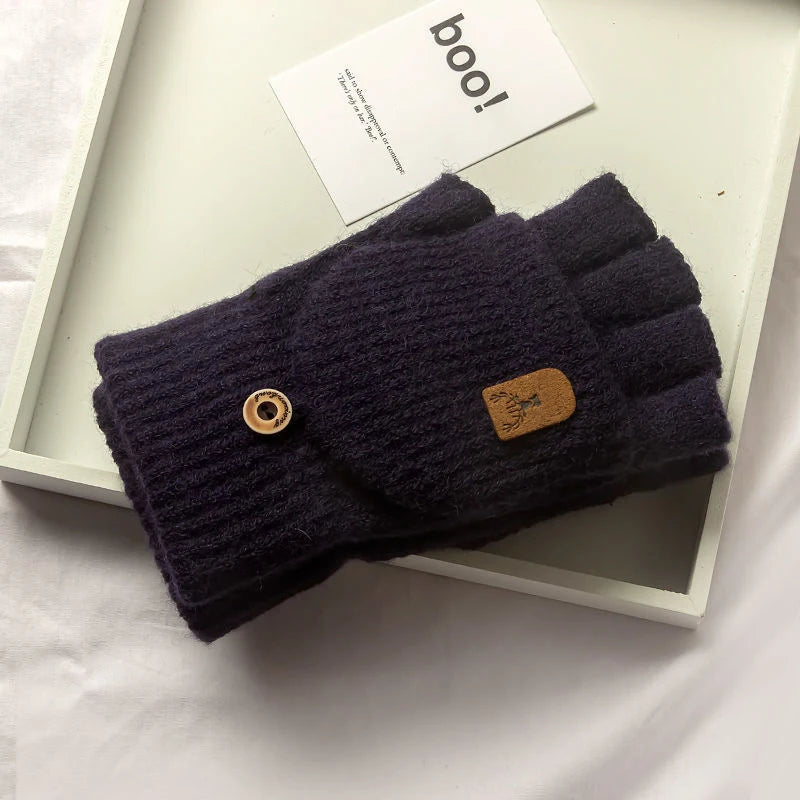 Knitted Fingerless Gloves Winter Thicken Warm Touch Screen Gloves for Men Women