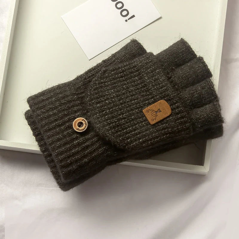 Knitted Fingerless Gloves Winter Thicken Warm Touch Screen Gloves for Men Women