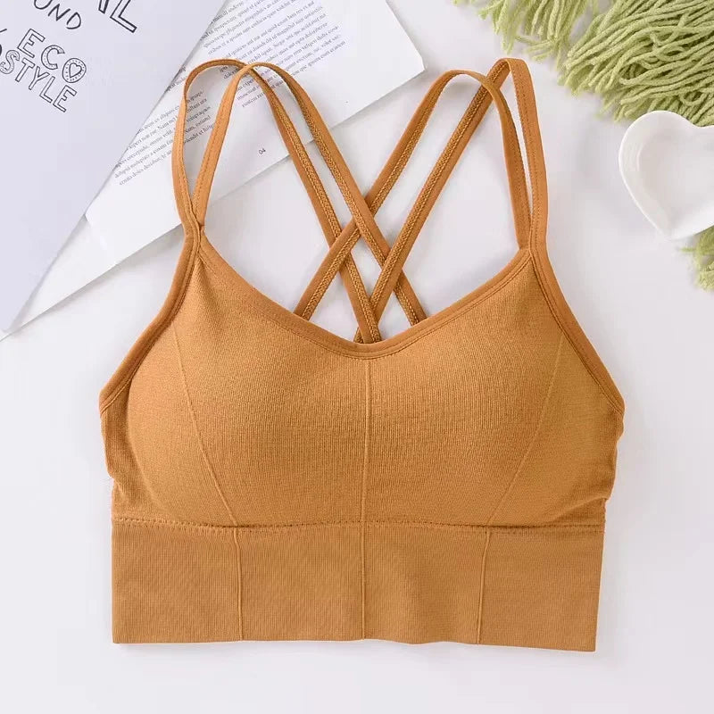 Women Tops Back Cross Strap Tank Top Push Up Running Sports Bra Breathable Soft Fitness Beauty Solid Color Yoga Bra