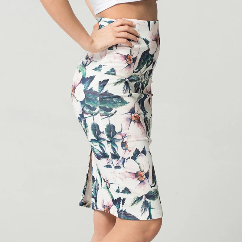 Summer Style Floral Print Midi Skirt Women Spring Pencil Skirt