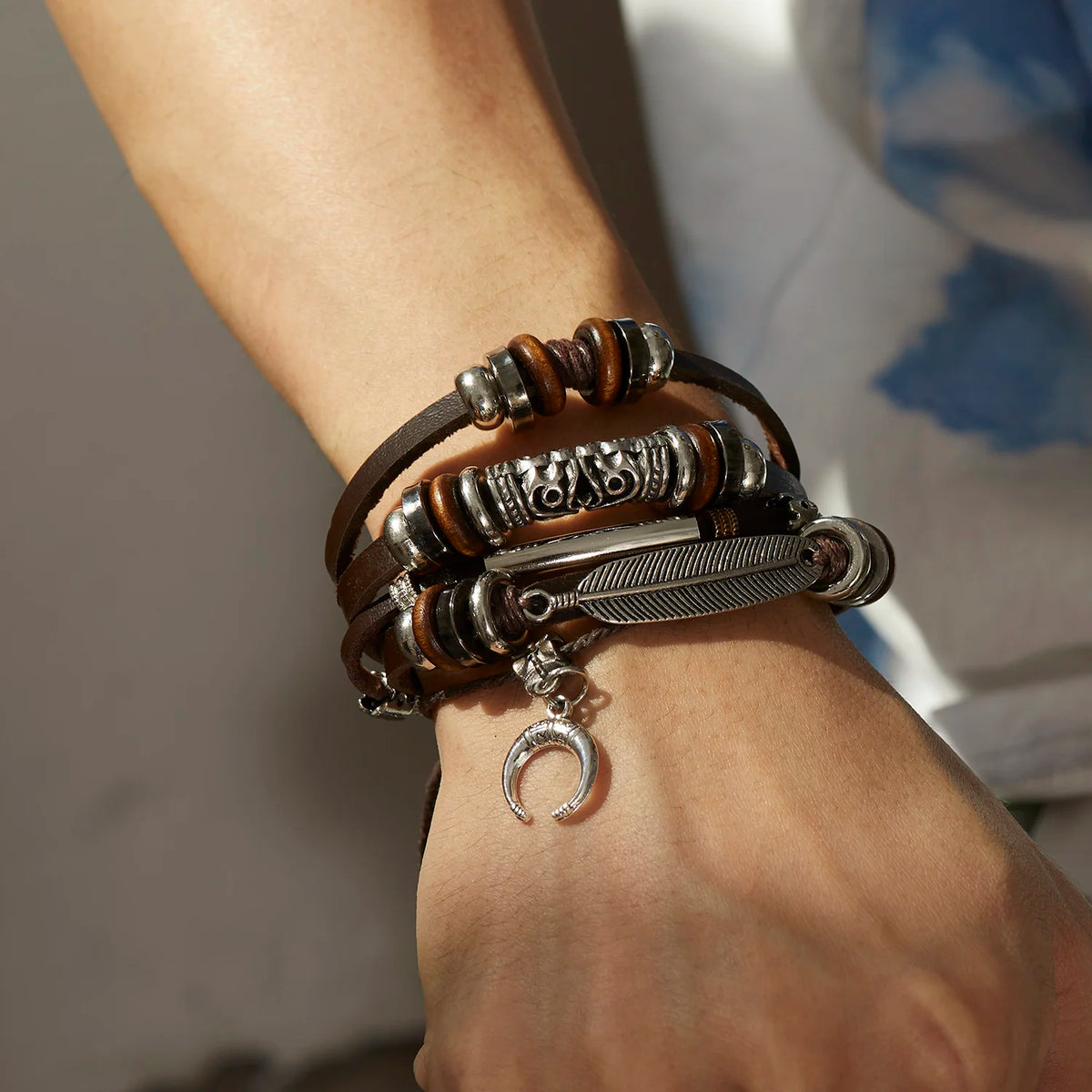 Vintage Brown Multilayer Braided Rope Bracelets Charm Wrap Wristbands