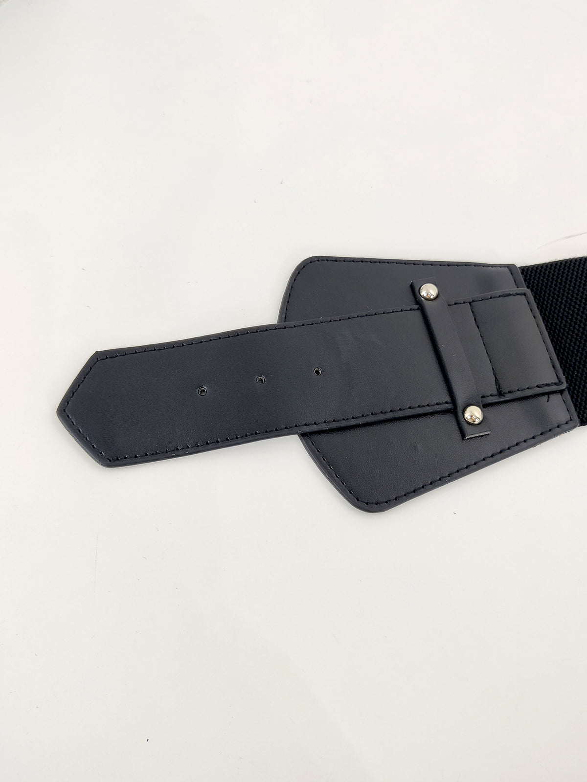 Women’s Wide Stretch Corset Belt – Elastic Cummerbund Waist Cincher with Round Buckle, PU Leather Panels, Adjustable Plus Size Dress Belt