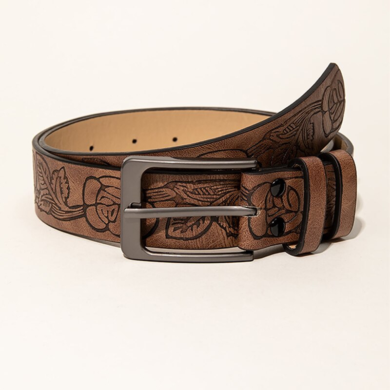 Retro Style PU Leather Printed Pattern Commuter Belt