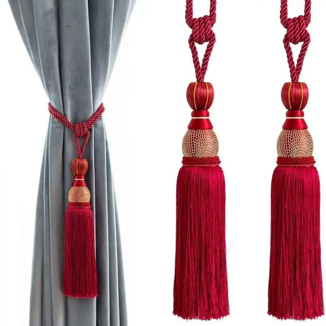 Curtain Tassel Tiebacks – Punch-Free Polyester Yarn Tassel with Gold Wire & Decorative Hanging Balls – Multicolor Window Drapery Holdbacks