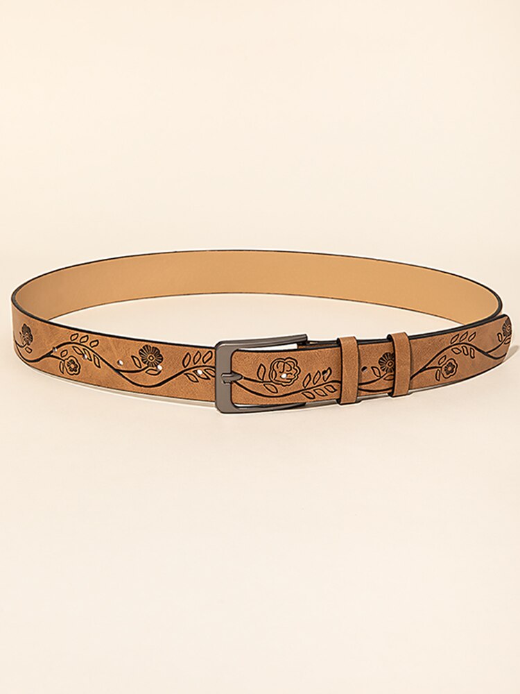 Retro Style PU Leather Printed Pattern Commuter Belt