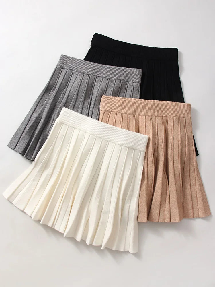 Knit Mini Pleated Skirts For Women A Line Short Skirt