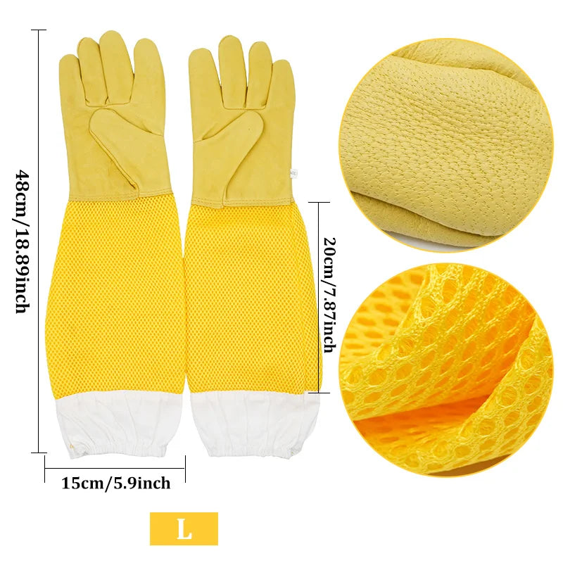 Ventilated Beekeeper Gloves with Protective Sleeves – Professional Anti‑Bee Apiculture Gloves