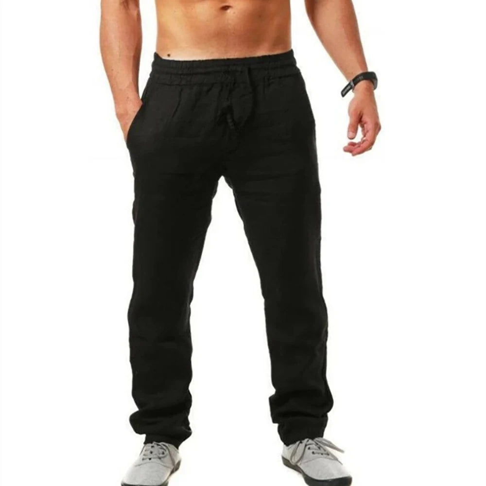 Men's Summer Casual Lightweight Breathable Pants Loose Fit Elastic Waist Trousers