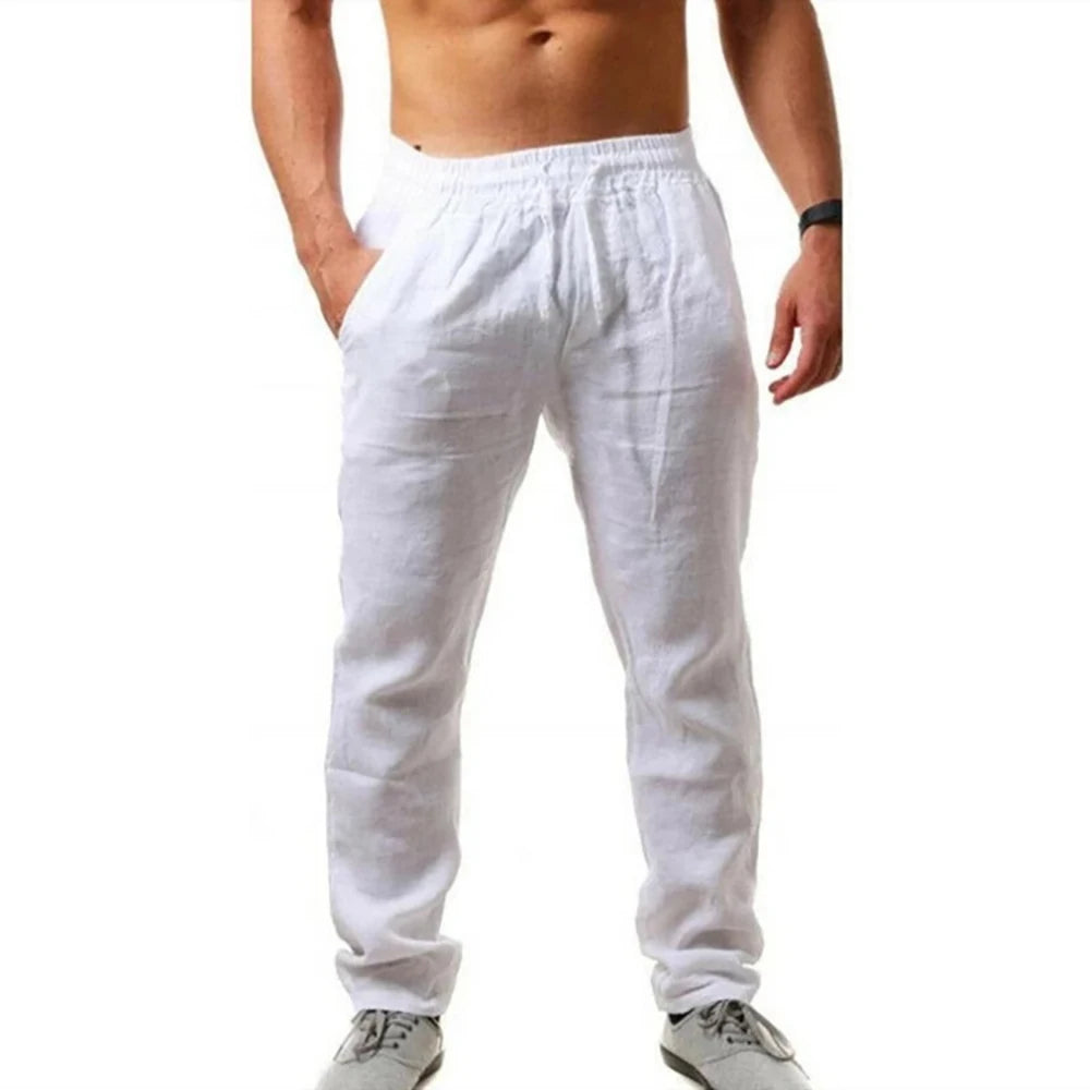 Men's Summer Casual Lightweight Breathable Pants Loose Fit Elastic Waist Trousers