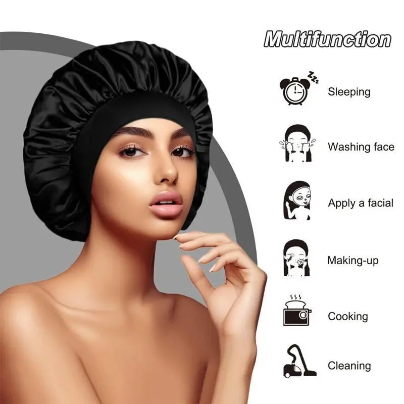Large Satin Bonnet,Silk Bonnet Hair Wrap for Sleeping, Sleep Cap With Elastic Soft Band, Big Bonnets