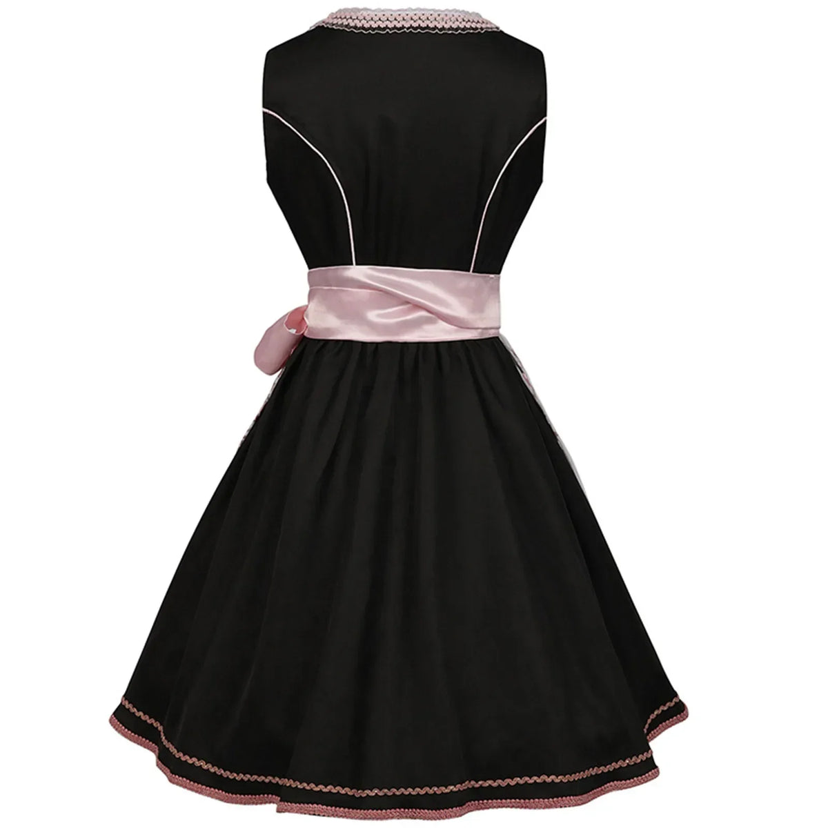 Women’s Black & Pink Dirndl Dress – Bavarian Oktoberfest Costume with Floral Embroidered Apron & Satin Bow