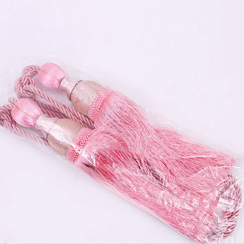 Pair of Large Luxury Curtain Tassels – Decorative Polyester Silk Gold Tiebacks with Tennis-Style Hanging Ear Design for Home & Living Room Drapes