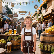 Kids Lederhosen Outfit Bavarian Oktoberfest Costume for Boys & Girls, German Traditional Suspenders Shorts
