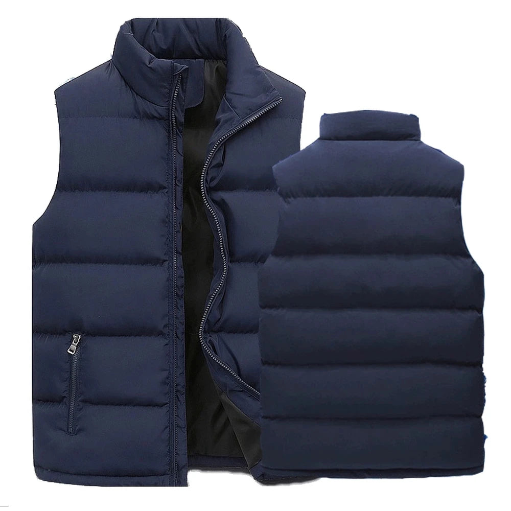 Men's Warm Puffer  Vest Jacket Winter Sleeveless Waterproof Zip Waistcoat Stand Collar Casual