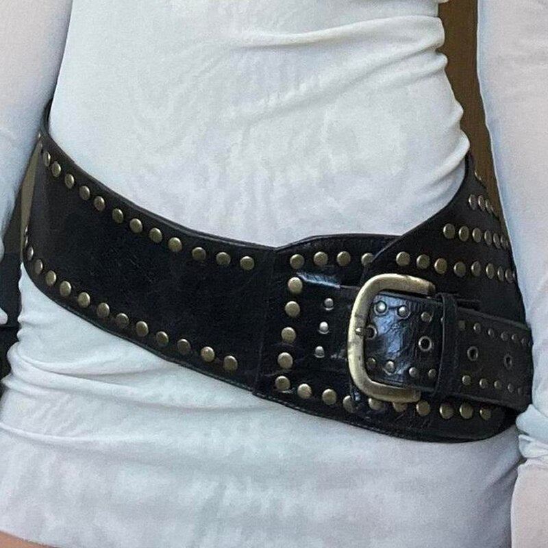 Rivet Ring Belt Vintage Punk Style Crop Belts Concave-shaped Belt
