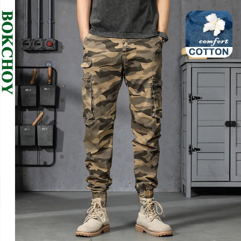 Autumn Camouflage Cargo Pants Men Clothing Cotton Multi-pockets Harem Pants